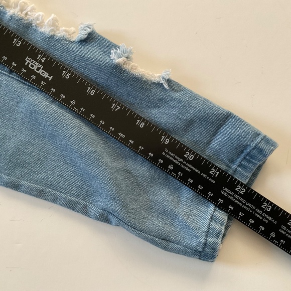 Reserved Women’s Sweatshirt Sz M Black Denim Distressed Sleeves Grunge Edgy Top - Picture 9 of 12